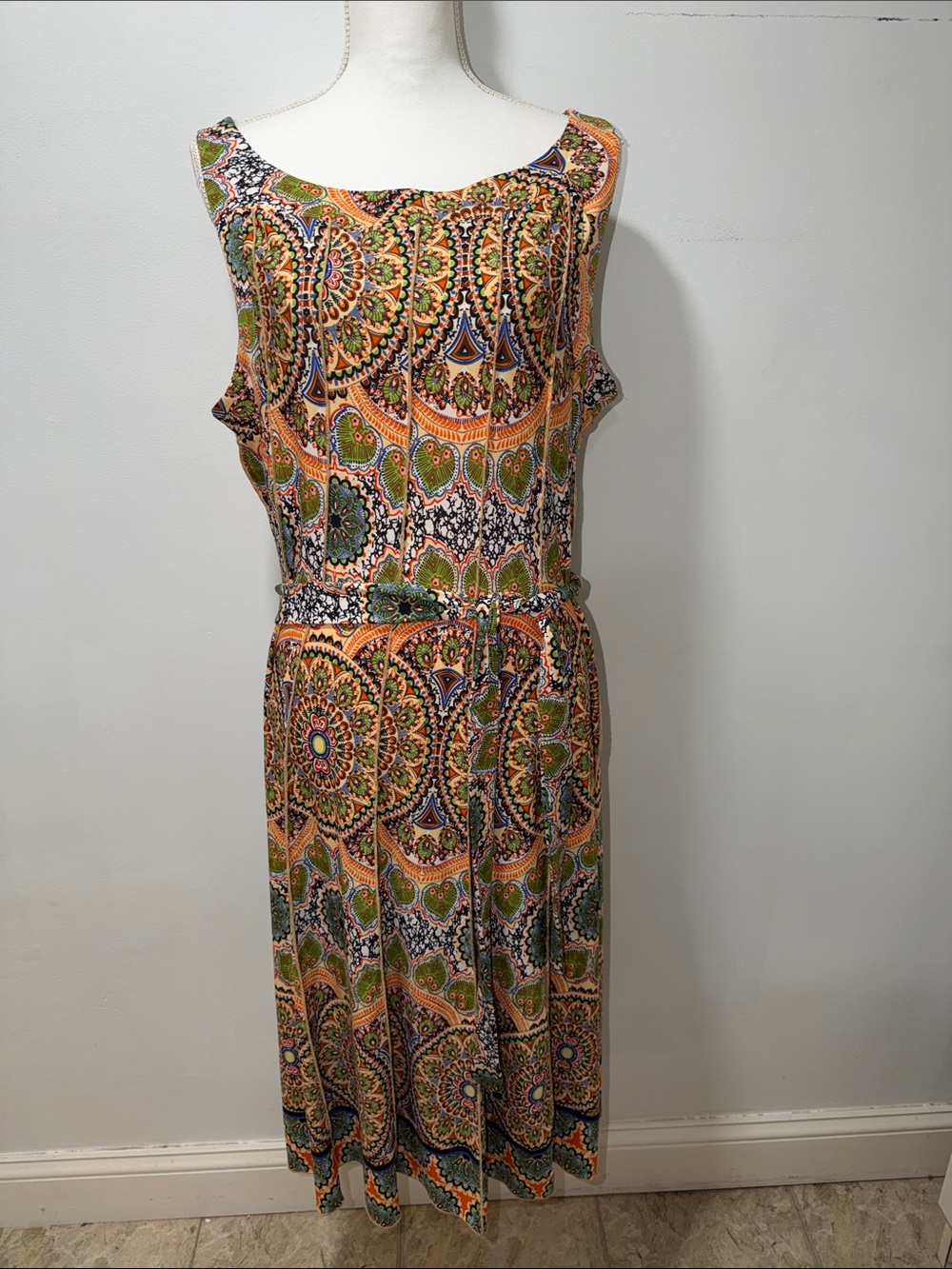 VOIR VOIR Womens Sleeveless Aztec MIDI Dress Plus 18 Tie Waist Floral Flowy
